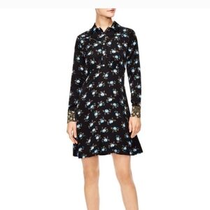 Sandro Black Floral Print Satin Mini Dress